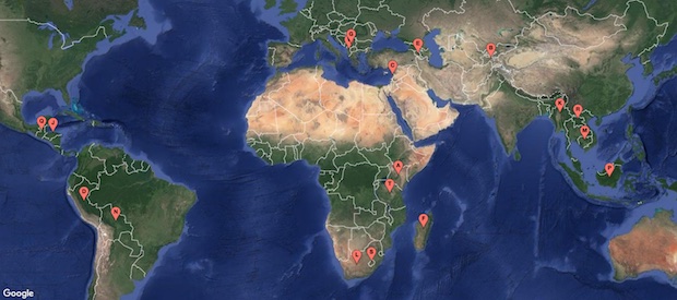 Map of student locations created with BatchGeo