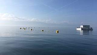 The LéXPLORE experimental platform is installed on Lake Geneva for a period of 10 years near Pully, where the water depth is 110 m. (Photo: Cary Troy) 