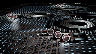  Three resonators operating at different frequencies read a 3x3 matrix of quantum dots. © 2022 EPFL 