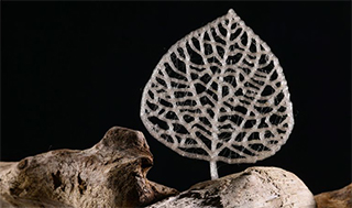 A 3D-printed “leaf” made with the new bioplastic. Credit: Alain Herzog (EPFL) 