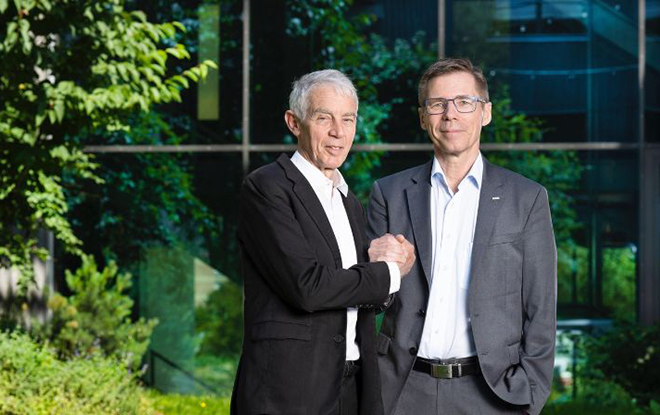 Martin Vetterli, président de l'EPFL, et Joël Mesot, président de l'ETH Zurich. ©Fred Merz/Lundi13/EPFL 