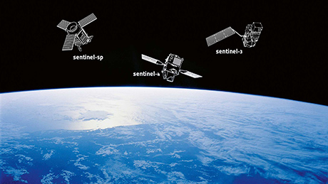 Sentinel-Satelliten der ESA sind öffentliche Erdbeobachtungssatelliten, mit denen auch Forschende der ETH arbeiten. (Bild: ESA) 