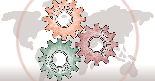 Illustration with gears in front of a world map